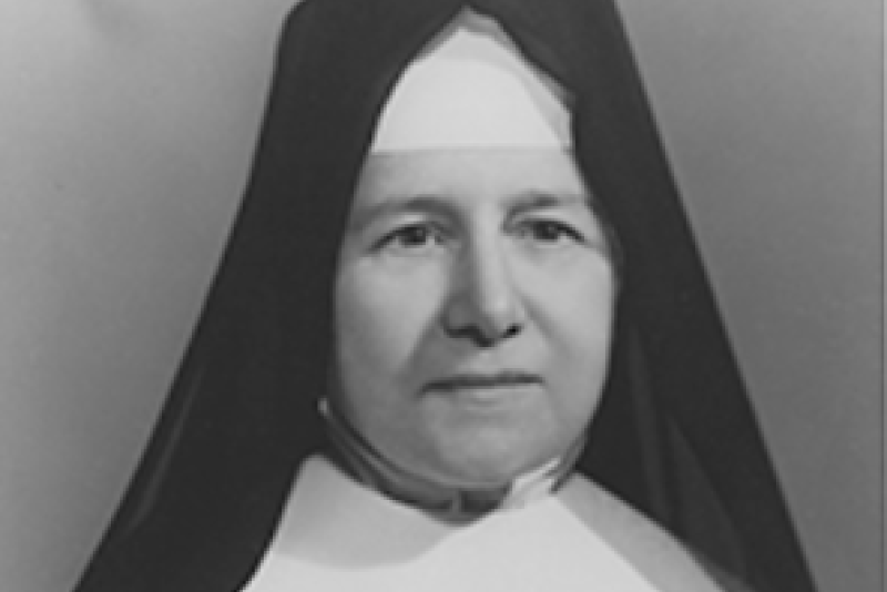 Black and white photo portrait of Sister Antonine O'Brien