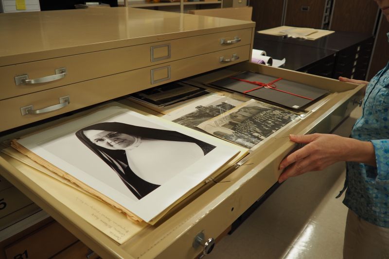 View of historical photos in archives cabinet